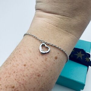 Tiffany & Co. 11 mm Open Heart Bracelet in Sterling Silver 7.5” with Pouch